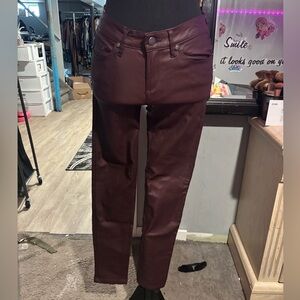 NWOT Karl Lagerfeld Straight-Leg Faux Leather Pants in Deep Burgundy